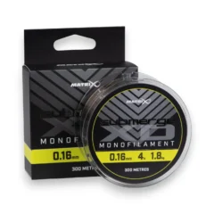 Matrix Submerge XD Mono fishing line spool shown from the front displaying the dark khaki coloured monofilament line