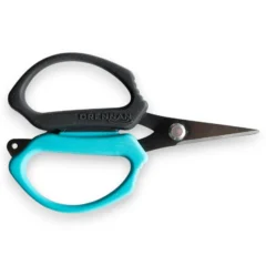 Drennan Big Grip Scissors shown closed from the front displaying the oversized ergonomic handles and titanium coated blades