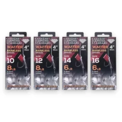 Kamasan Diamond Standard Wafter Barbless Spiked 4" Hooklengths in the original packet showing the ready-tied hooklengths with integrated bait spikes