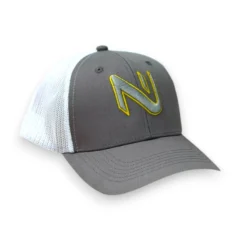 NuFish White Trucker Cap shown from the front with the adjustable mesh back