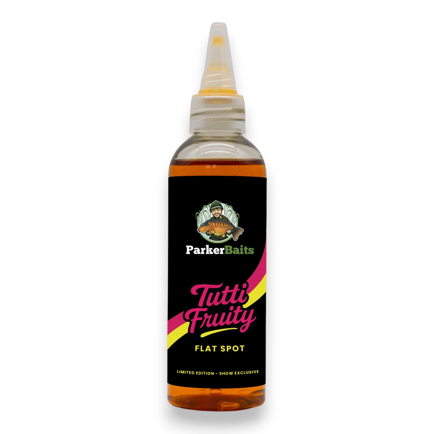Parker Baits Flat Spot Liquid Tutti Fruity bottle shown from the front