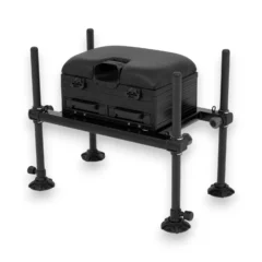 Preston Ignition SL Seatbox shown fully assembled from the front with the padded seat and four 30mm legs