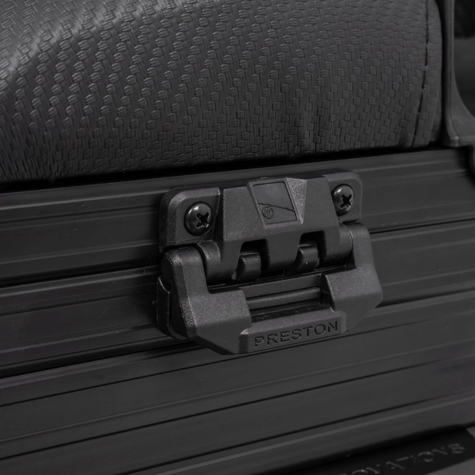 Close-up of the ABS retaining clips on the Preston Ignition Station SL Seatbox