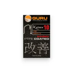 Guru Kaizen Eyed Barbed Hooks range for natural water fishing.