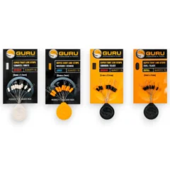 Guru Super Tight Line Stops range available in two sizes with orange and white options.