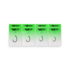 Korda Essentials Kurv X Barbless Hooks range in packaging on a white background.