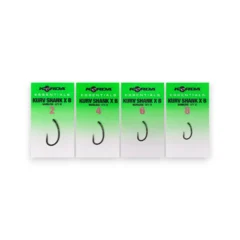Korda Essentials Kurv X Barbless Hooks range in packaging shown on a white background.