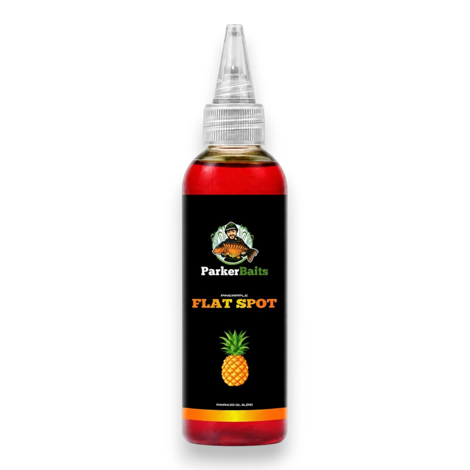 Parker Baits Flat Spot Liquid Pineapple bottle shown individually in the original packaging