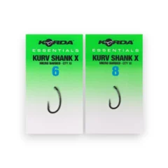 Korda Essentials Kurv X Barbed Hooks range in packaging on a white background