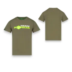 Korda Kids Dark Olive T-Shirt shown from the front and back on a white background.