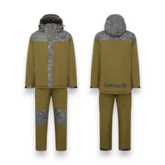 Trakker CR Camo 2-Piece Suit shown from the front and back on a white background.