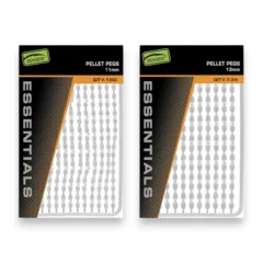Fox Edge Essentials Pellet Pegs in 11mm and 13mm sizes, shown in their boxes on a white background.